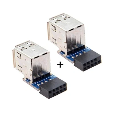 Afbeelding van Cablecc 2 stks 9Pin/10Pin Moederbord Vrouwelijke Header Dual USB 2.0 Adapter Verticale Type