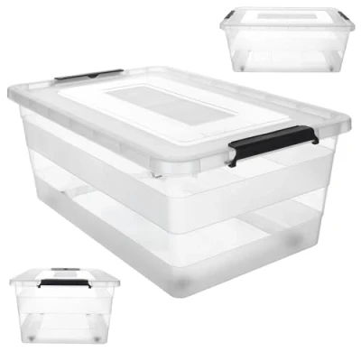 Afbeelding van KADAX opbergdoos met deksel, speelgoedkist, robuuste kunststof container van kunststof, opbergbox kliksluiting, (transparant, 40 l)