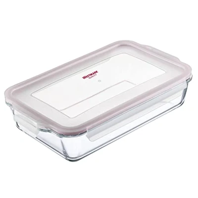 Afbeelding van Westmark glazen ovenschaal, inhoud: 2200 ml, luchtdicht afsluitbaar, magnetron en ovenbestendig, glas/siliconen/kunststof, transparant/rood, 234922E1