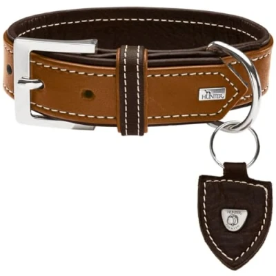 Afbeelding van Hunter Tara Hondenhalsband, leer, juchtleer, belastbaar, weerbestendig, 75 (XL), cognac/donkerbruin