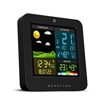 Afbeelding van Marathon Berlin Weerstation Kleurenscherm Binnen en buitentemperatuur buitenvochtigheidsgraad Comfortindicator Geleverd met thermo hygrosensor Zwart Proudly Canadian
