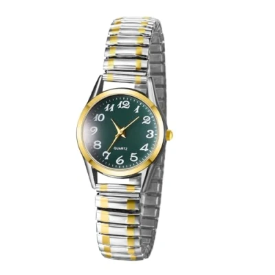 Afbeelding van JewelryWe Paar horloges, analoog, kwarts, partner, vriendschap, polshorloge, elastische metalen armband, ultradun horloge met verlichte wijzers, cadeau voor heren en dames, zilver, goud/zilver