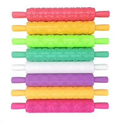 Afbeelding van 8 stuks reliëf deegroller set, bloem getextureerd patroon deeg non stick deegroller, bakken taart decoreren roller voor fondant, korst, koekje, gebak, glazuur, klei