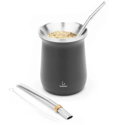 Afbeelding van BALIBETOV Yerba Mate Kit Inclusief een Cup en Bombilla Set RVS Kalebas Gemakkelijk te reinigen onderhouden. (zwart)