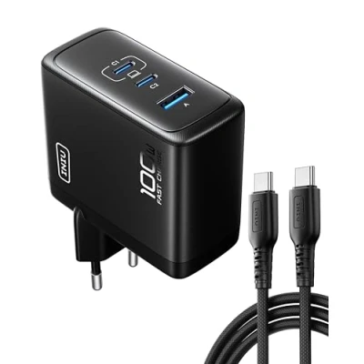 Afbeelding van INIU 100 W USB C oplader, super snelle compacte oplader 3 poorten 2 type &amp; A voor Samsung Galaxy S22/S22 Ultra/S22+ iPhone 15 Pro Max 14 Plus 13 12, Steam Deck Pixel iPad MacBook enz.