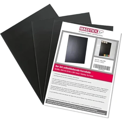 Afbeelding van Magstick mag004 Ferrofolie, DIN A4, zelfklevend, ijzerhoudende folie, ruw, ongecoat, doe het zelf, flexibele hechtbasis voor magneten