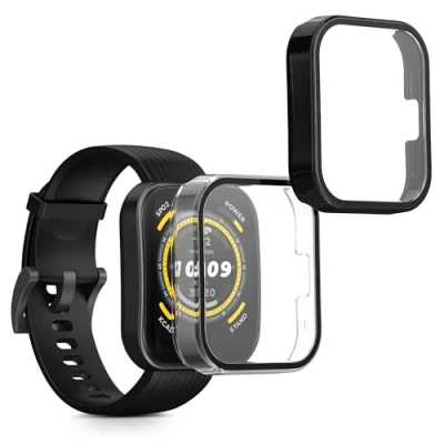 Afbeelding van kwmobile 2x cover geschikt voor Amazfit Bip 5 Unity 46mm Fitnesstracker van gehard glas en kunststof frame set transparant / zwart