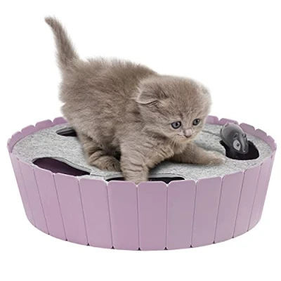 Afbeelding van Pawaboo Cat Toy with Running Mouse, Electric Interactive Motion Automatic Rotating Teaser Pop and Play Hide Seek Hunt for Pet Kitten Fun Excercise, Purple