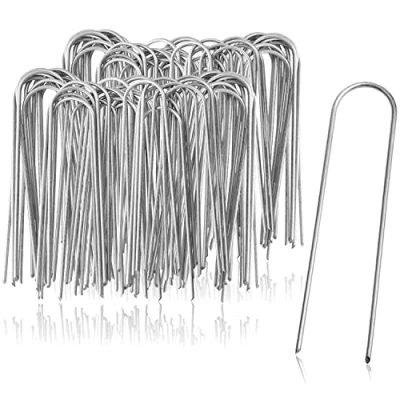 Afbeelding van COM FOUR® 100x grondankers van gecoat staal robuuste grondpennen voor bevestiging onkruidvlies en folies tuin camping rond (100 stuks 150x25x3mm)