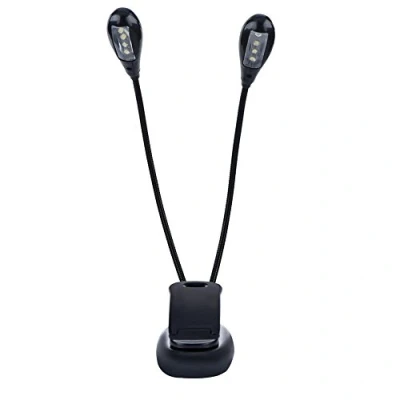 Afbeelding van Drfeify Dilwe muziekstandaard led licht, mini dubbele arm steeklamp, instelbaar leeslampje 6 kralen/8 kralen met USB kabellamp voor e reader boek en hoofdeinde (8 kralen)