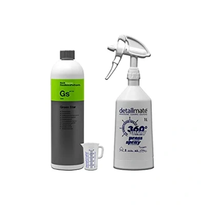 Afbeelding van detailmate set Koch Chemie Green Star universele reiniger 1 l, Made by Kwazar Mercury Super PRO+ 360 graden sproeiflacon double action trigger inclusief maatbeker 50 ml