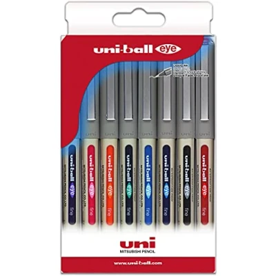 Afbeelding van Uni ball Balpen UB 157 met vloeibare inkt, verschillende kleuren, 8 stuks