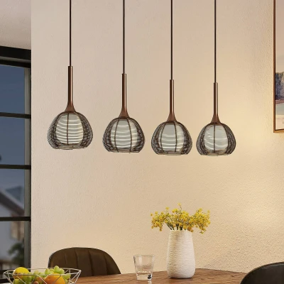 Afbeelding van Lucande hanglamp 4 lichts ijzer, glas, aluminium E14 bruin, wit