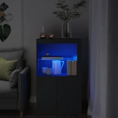 Afbeelding van Bijzetkast met LED verlichting bewerkt hout zwart