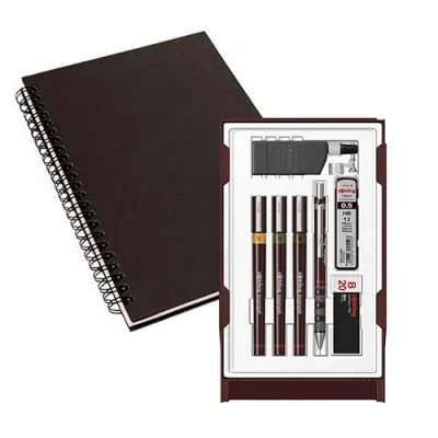 Afbeelding van rOtring Isograph Pennenset Technische Pen &amp; Potlood College Set S0699370 3 pennen (0.20mm, 0.30mm, 0.50mm) en Vulpotlood (0.5mm) Accessoires met Notebook