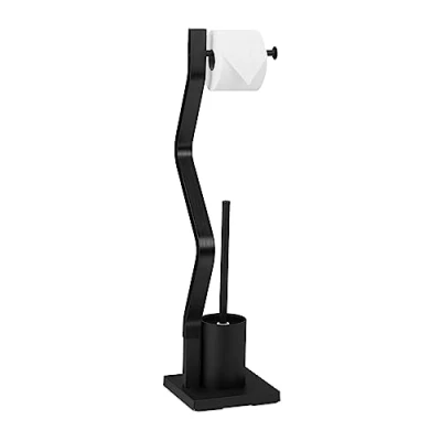 Afbeelding van Relaxdays toilet accessoires set wc borstelhouder staande toiletrolhouder zwart
