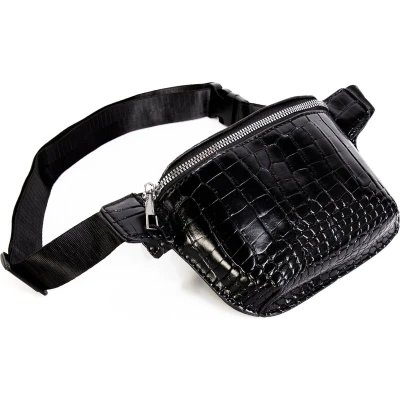 Afbeelding van KIMU Heuptasje Krokodillenleer Zwart Fanny Pack Kunst Leer Heuptas Tas Tasje Fannypack Festival