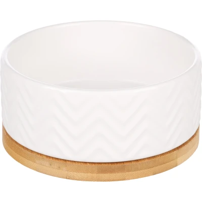 Afbeelding van &quot;Hondenvoerbak keramiek met stijlvolle bamboe houder Gezonde maaltijd voor jouw hond&quot; Wit / 990 ml 16,10 x 6,60cm
