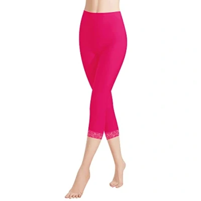 Afbeelding van Libella Dameslegging 3/4 broek met kant van katoen capribroek hoge taille slanke fitnessbroek magenta XXL 4166, 1 verpakking magenta,