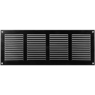 Afbeelding van 40 x 15 cm zwarte afdekking van de ontluchting, hoogwaardig stalen achterluchtrooster, voor plafond en zijwand, HVAC, met insectenbescherming, 400 150 mm, zwart
