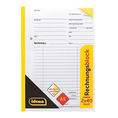 Afbeelding van Idena 10848 rekenblok, DIN A5, zelfdoorschrijvend, 2 x 40 vellen, voor kleine ondernemers