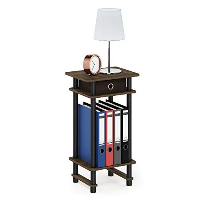 Afbeelding van Furinno Turn N Tube Hoge bijzettafel met bak, walnoot Columbia/Zwart/Donkerbruin, One Size