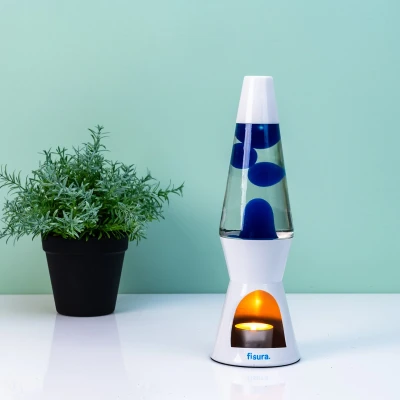 Afbeelding van Waxinelicht Lavalamp Wit Met Blauwe Lava van Fisura