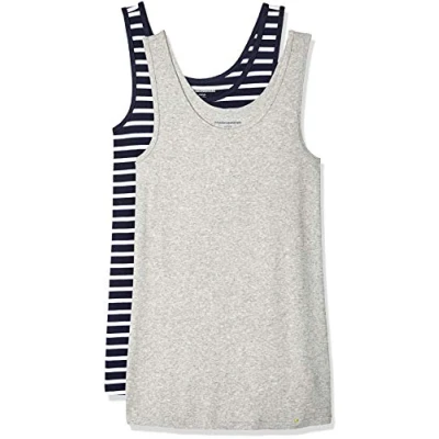 Afbeelding van Amazon Essentials Women&#039;s Tanktop met slanke pasvorm, Pack of 2, Lichtgrijs/Marineblauw/Wit, XL