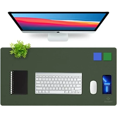 Afbeelding van K KNODEL Dubbelzijdige Bureaumat, Nieuw Design Bureaulegger, Upgrade Naaien PVC Lederen Bureau Blotterbeschermer, Muismat, Schrijfmat voor Kantoor en Thuis (4080, Dark Green)