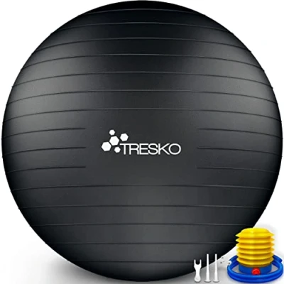 Afbeelding van TRESKO® anti burst gymnastiekbal 55 cm 65 75 85 zitbal yogabal 300 kg met luchtpomp (zwart, cm, geschikt voor een lengte van 155 tot 175 cm)