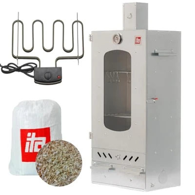 Afbeelding van ITA Elektrische Rookoven 7012 Premium Smoker Elektrisch met Verwarming Rookkast Raam &amp; Schoorsteen Gelegeerd Staal EU Kwaliteit, Direct van de Fabrikant 81 cm 3 Niveaus