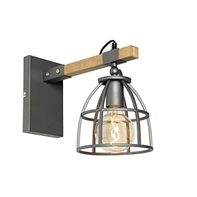 Afbeelding van QAZQA Industriële wandlamp donkergrijs met hout verstelbaar Arthur