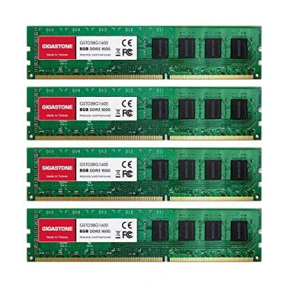 Afbeelding van 【DDR3 RAM】GIGASTONE 32 GB Kit (4 x 8 GB) DDR3/DDR3L 1600 MHz (1333 MHz) PC3 12800 (PC3 10600) CL11 1.35V/1.5V 2Rx8 UDIMM 240 pins ongebufferde niet ECC hoge prestaties PC Desktop Geheugen Upgrade
