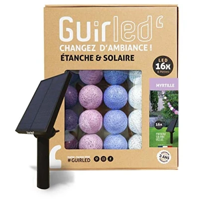 Afbeelding van GuirLED Lichtsnoer met ballen voor buiten LED Guinguette IP65 waterdicht Hoog rendement zonnepaneel Automatisch aan/uit 16 bollen 3m Bosbessen