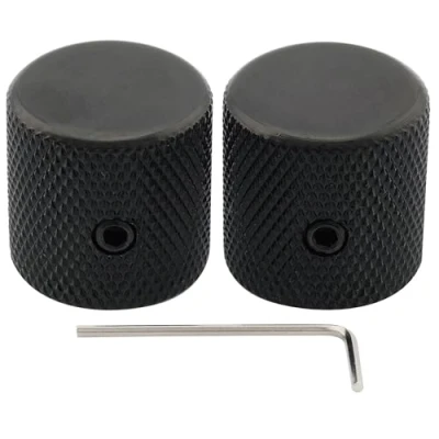 Afbeelding van Musiclily Pro 1/4&quot; Stalen Universele Fijn Knurled Push on Knop Flat Top Knobs met Set Screw voor Elektrische Gitaar of Basgitaar, Zwart (Set van 2)