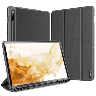 Afbeelding van Samsung Galaxy Tab S7 Hoes: Dux Ducis Domo Bookcase Zwart Kunstleder Tablet Hoezen