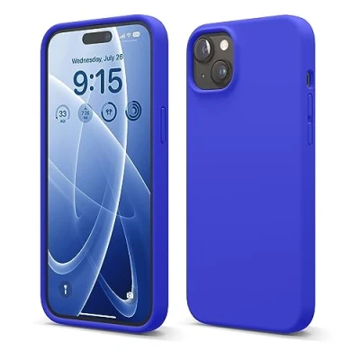 Afbeelding van elago Vloeibaar siliconen hoesje, compatibel met iPhone 15 Plus, premium kwaliteit, full body protection case, 4 laags schokbestendige structuur], zachte microvezelvoering, anti kras (kobaltblauw)