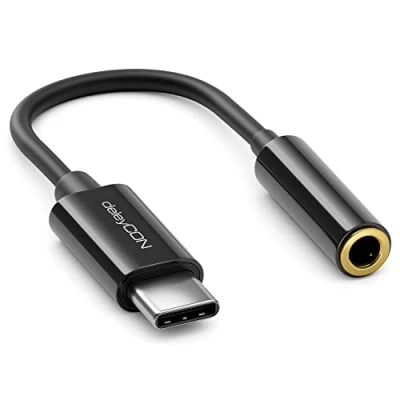 Afbeelding van deleyCON 10cm Hoofdtelefoonadapter USB C naar 3,5 mm Jack Aansluiting AUX Compatibel met Apple Samsung Google Huawei Xiaomi Smartphone Mobiele Telefoon Tablet Laptop PC Surface etc. Zwart