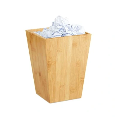 Afbeelding van Relaxdays prullenbak kantoor bamboe prullenmand 6 l papiermand open papierbak