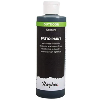Afbeelding van Rayher 38611576 Patio Paint, zwart, fles 236 ml, weerbestendige acrylverf voor buiten, lichtecht, verf binnen en buitenverf