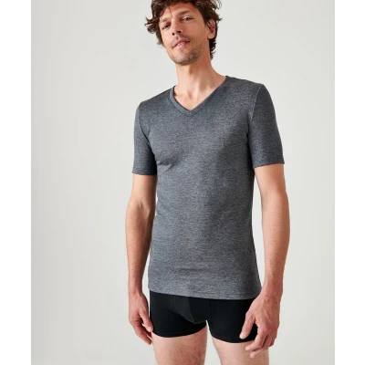 Afbeelding van Damart Double FACE COL V Hemd, Heren, Maat: 3XL, Grey