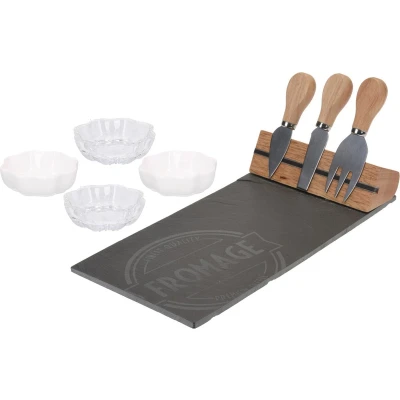 Afbeelding van Luxe set van kaasplank met 3x kaasmesjes en 4x serveerschaaltjes Kaasplankjes