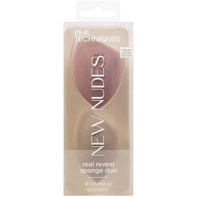 Afbeelding van Real Techniques Nieuwe Nudes Reveal Sponge Duo, make up Blending Sponzen voor Foundation, bedauwde of matte up, biedt lichte, medium volledige dekking, latexvrij schuim, 2 delige set