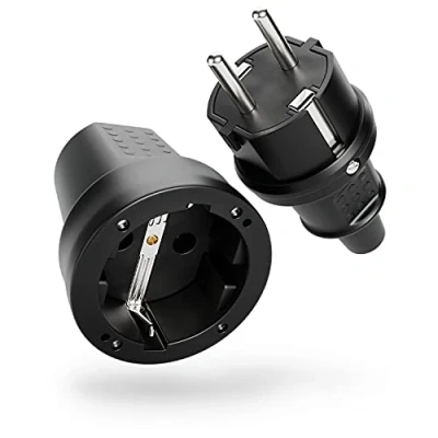 Afbeelding van Absina rubberen geaarde stekker en koppeling met knikbescherming, tweepolig, 250 V, 16 A 3,7 kW, IP44 Schuko in zwart voor buiten