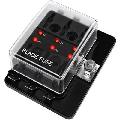 Afbeelding van DC 12 32 V platte zekeringkast houder zekeringblok met led waarschuwingslicht beschermkap voor auto boot marine trike gedetailleerde handleiding (6 voudig)