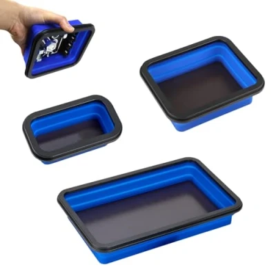 Afbeelding van 3 Stuks Magnetisch Plateau Opvouwbaar Plateau, Werkplaats Accessoires voor Kleine Bouten Schroeven Moeren Ringen en Andere Onderdelen Gereedschap, Siliconen Tray Blauw Gereedschap Drager