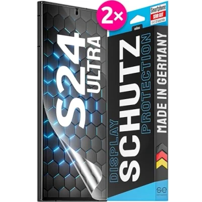 Afbeelding van S.E voor Samsung Galaxy S24 Ultra Beschermfolie 2x folies in SET uit Duitsland, eenvoudige installatiehulp, stofvrij en zonder luchtbellen, Folie TPU, Full Screen, 100% perfecte pasvorm