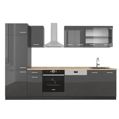 Afbeelding van Vicco Complete keukeneenheid R Line, Antraciet hoogglans/antraciet, 300 cm zonder werkblad