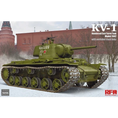 Afbeelding van 1:35 Rye Field Model 5056 KV 1 Reinforced Cast Turret mod.1942 w/workable track links Plastic Modelbouwpakket