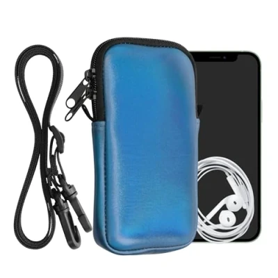 Afbeelding van kwmobile Tasje voor smartphones M 5,5&quot; Hoesje van neopreen in Metallic carabisch blauw Phone case met nekkoord